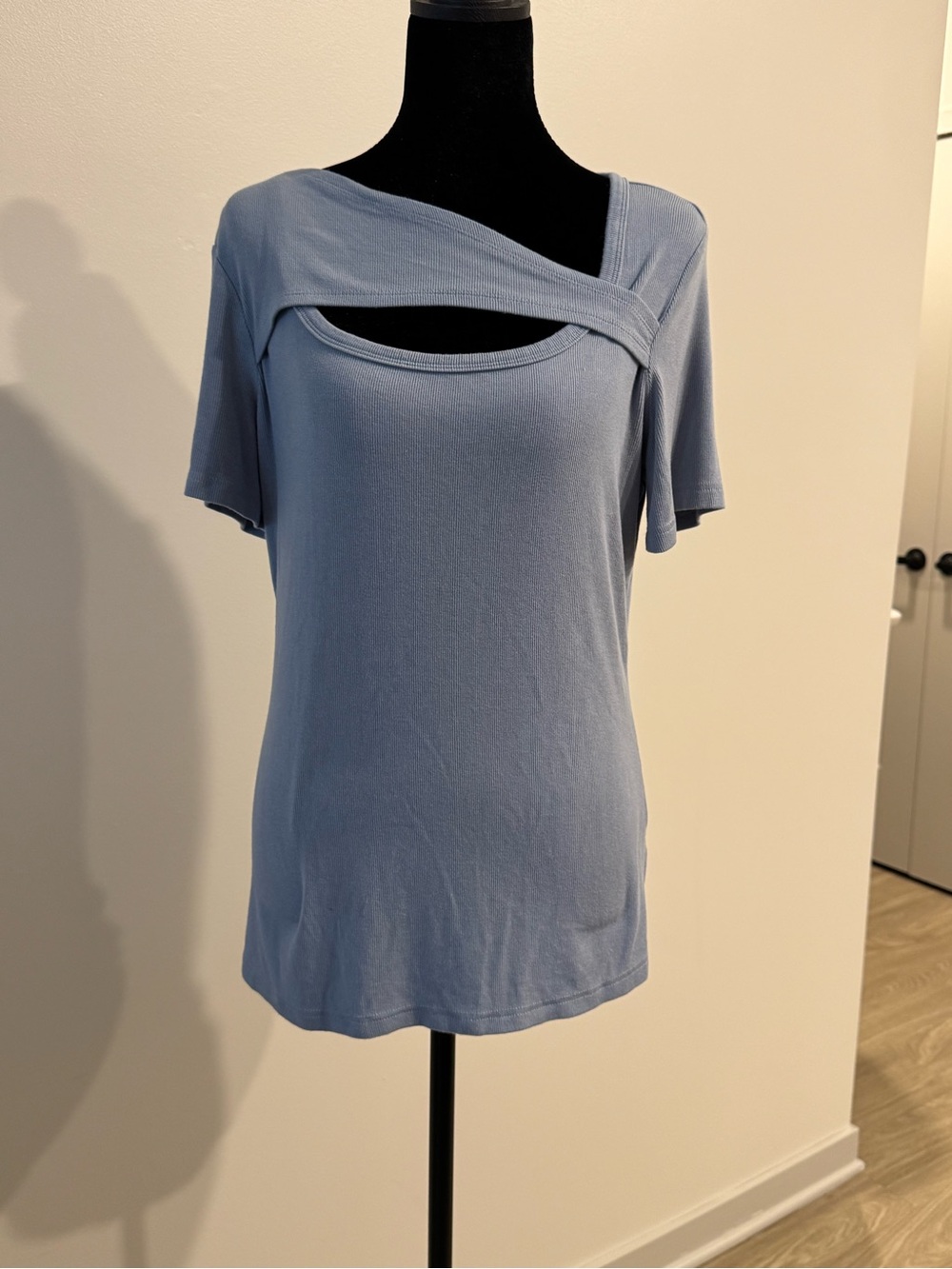 Women's Blue Asymmetrical Layered Neck Top